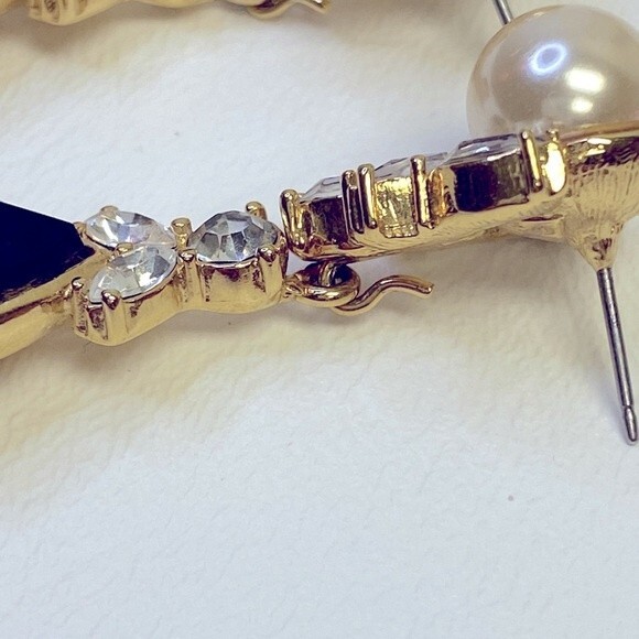 Nolan Miller Glamour Collection Faux Pearl & Amethyst Dangle Drop Earrings - Picture 7 of 8